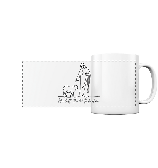 He Left the 99 to Find Me – Kraftvolle Botschaft in minimalistischem Design | Christliche Kleidung - Panorama Tasse