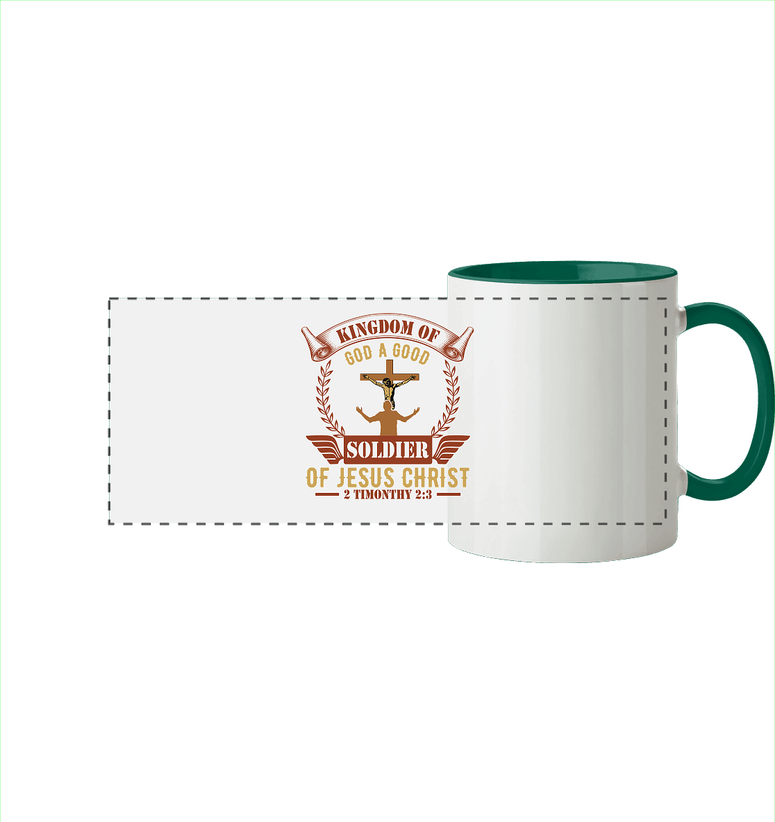 Kingdom of God – A Good Soldier of Jesus Christ | Christliches Design in Braun - Panorama Tasse zweifarbig