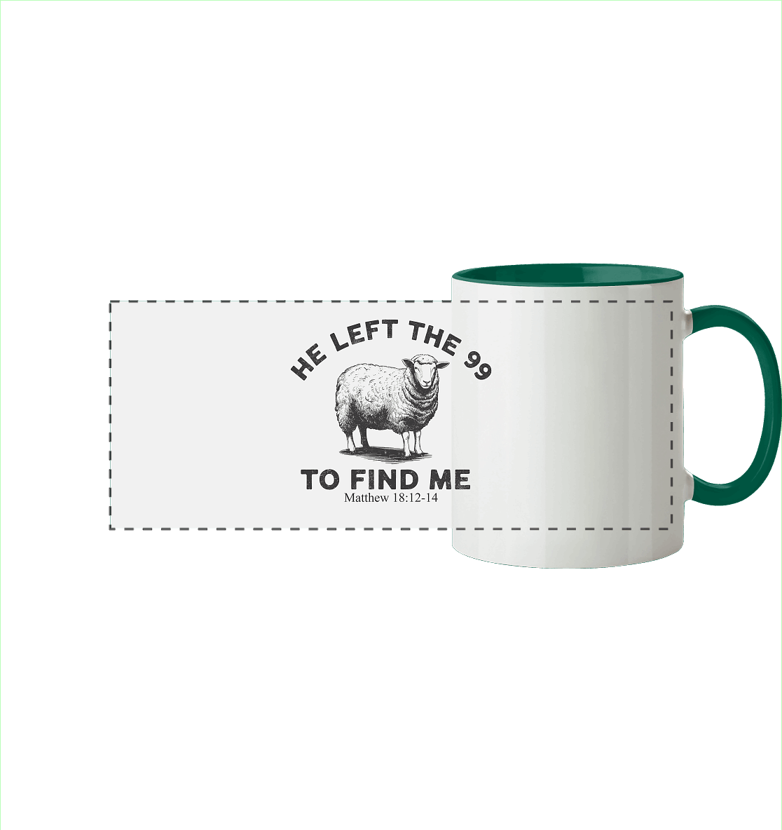 He Left the 99 to Find Me | Persönliches Glaubensbekenntnis - Panorama Tasse zweifarbig