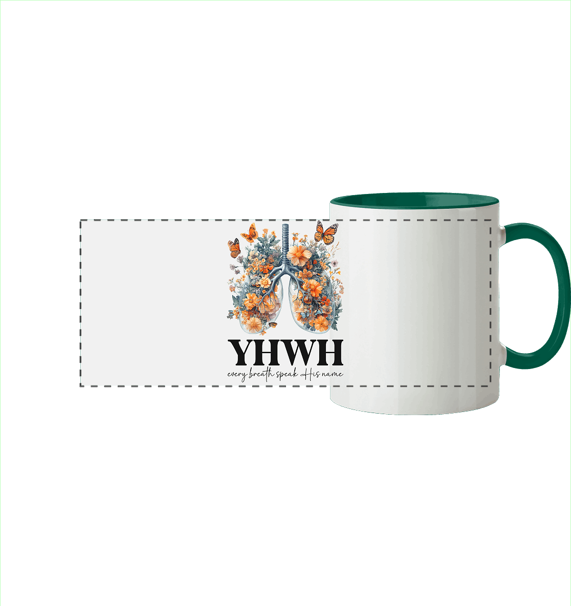 Every Breath Speak His Name – Leben, das Lobpreis atmet | Christliche Kleidung - Panorama Tasse zweifarbig