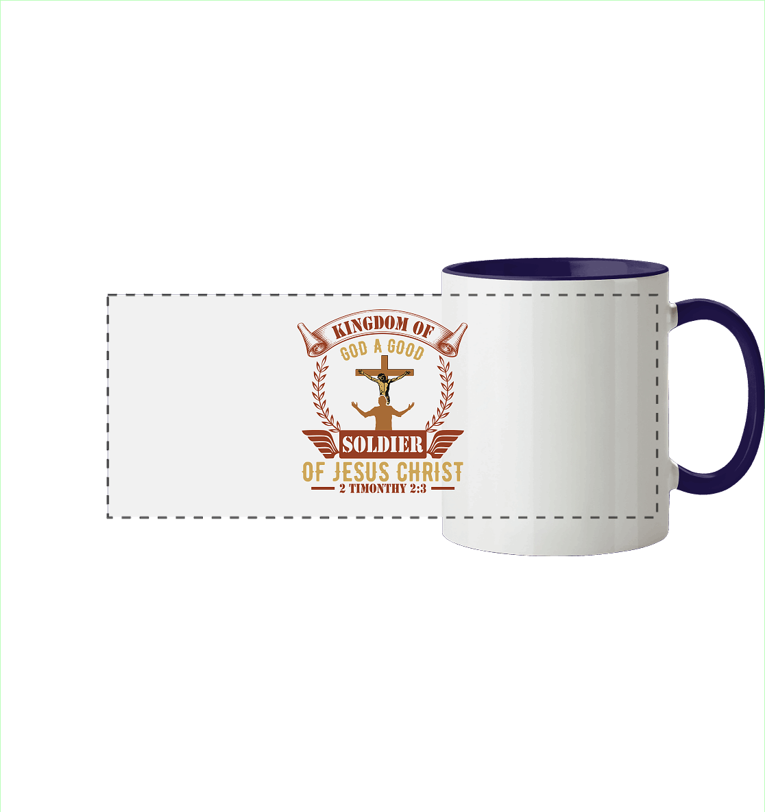 Kingdom of God – A Good Soldier of Jesus Christ | Christliches Design in Braun - Panorama Tasse zweifarbig