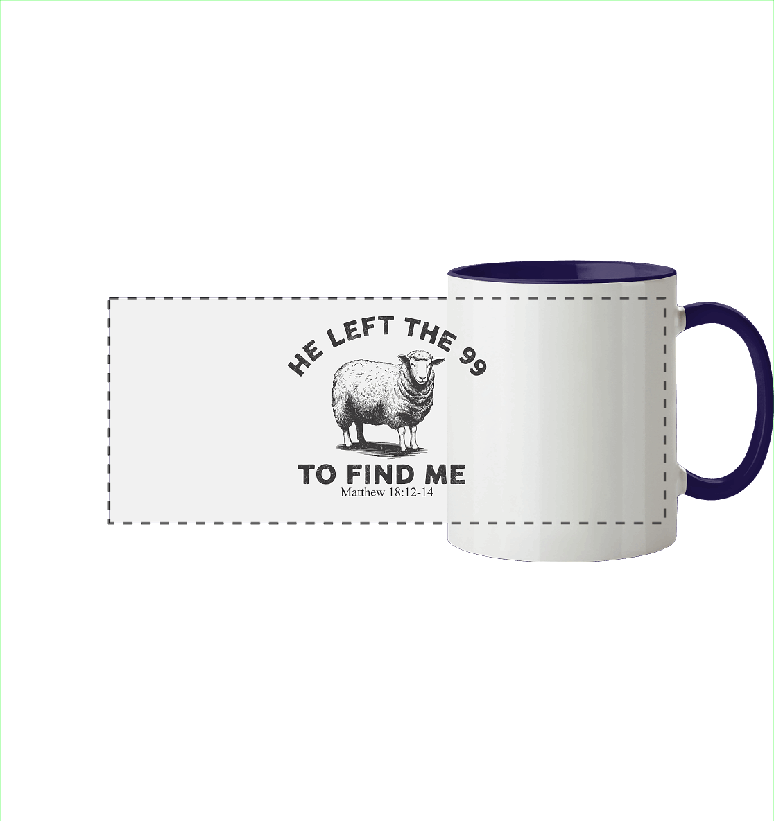 He Left the 99 to Find Me | Persönliches Glaubensbekenntnis - Panorama Tasse zweifarbig