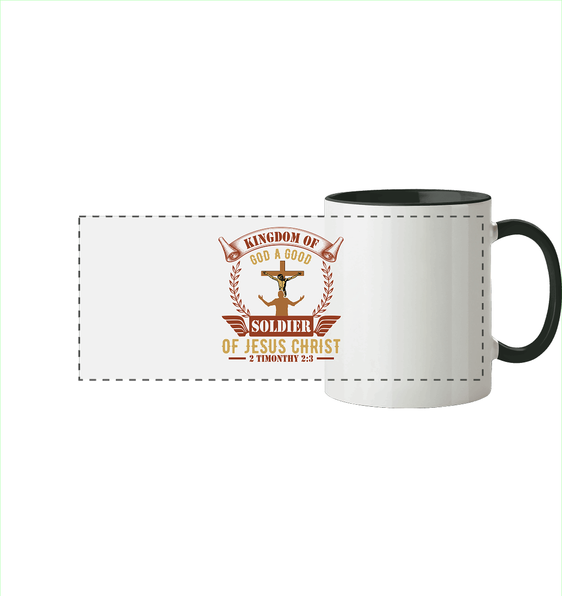 Kingdom of God – A Good Soldier of Jesus Christ | Christliches Design in Braun - Panorama Tasse zweifarbig