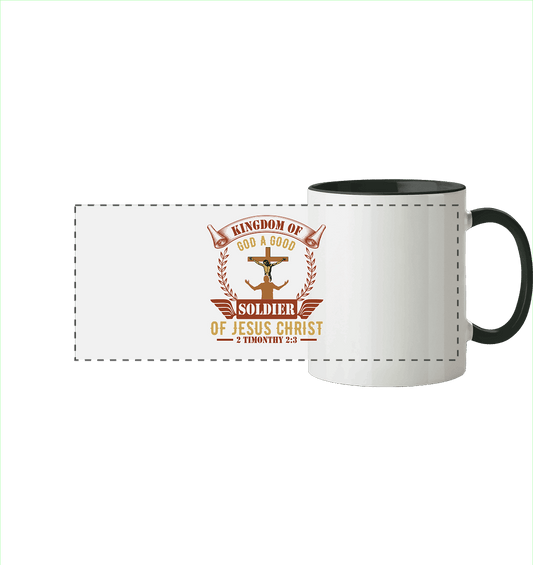 Kingdom of God – A Good Soldier of Jesus Christ | Christliches Design in Braun - Panorama Tasse zweifarbig