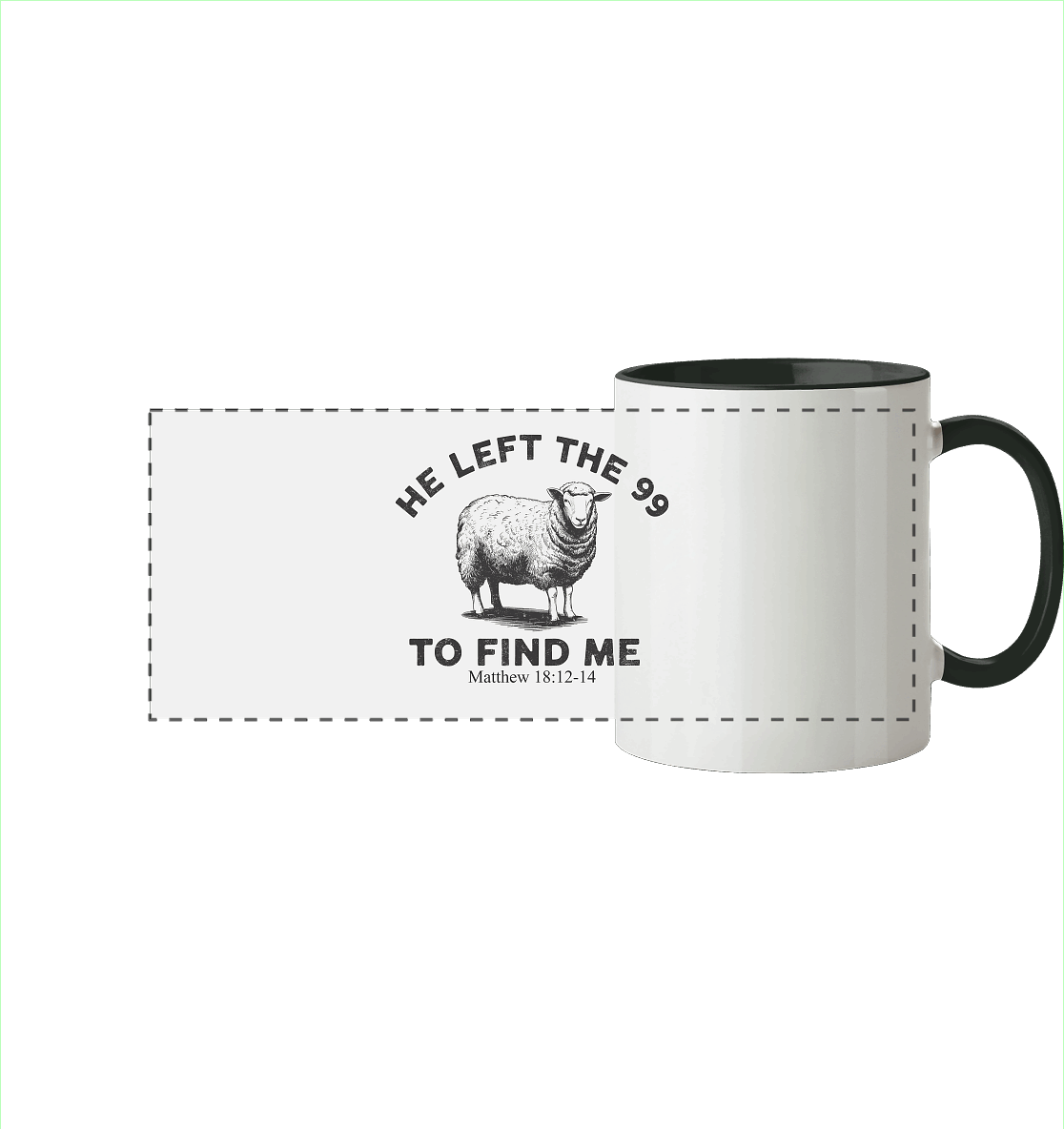 He Left the 99 to Find Me | Persönliches Glaubensbekenntnis - Panorama Tasse zweifarbig