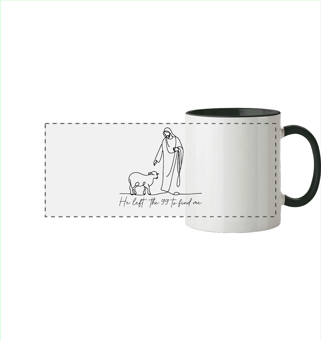 He Left the 99 to Find Me – Kraftvolle Botschaft in minimalistischem Design | Christliche Kleidung - Panorama Tasse zweifarbig