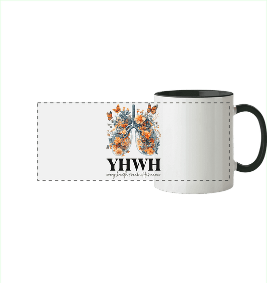 Every Breath Speak His Name – Leben, das Lobpreis atmet | Christliche Kleidung - Panorama Tasse zweifarbig