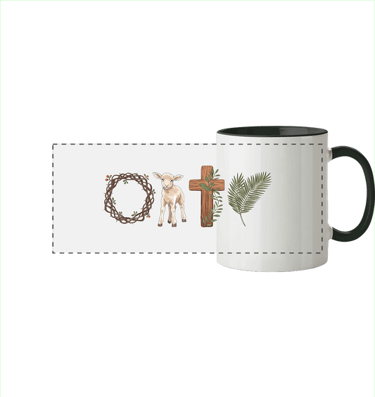 Victory of the Cross – Easter Redemption - Panorama Tasse zweifarbig