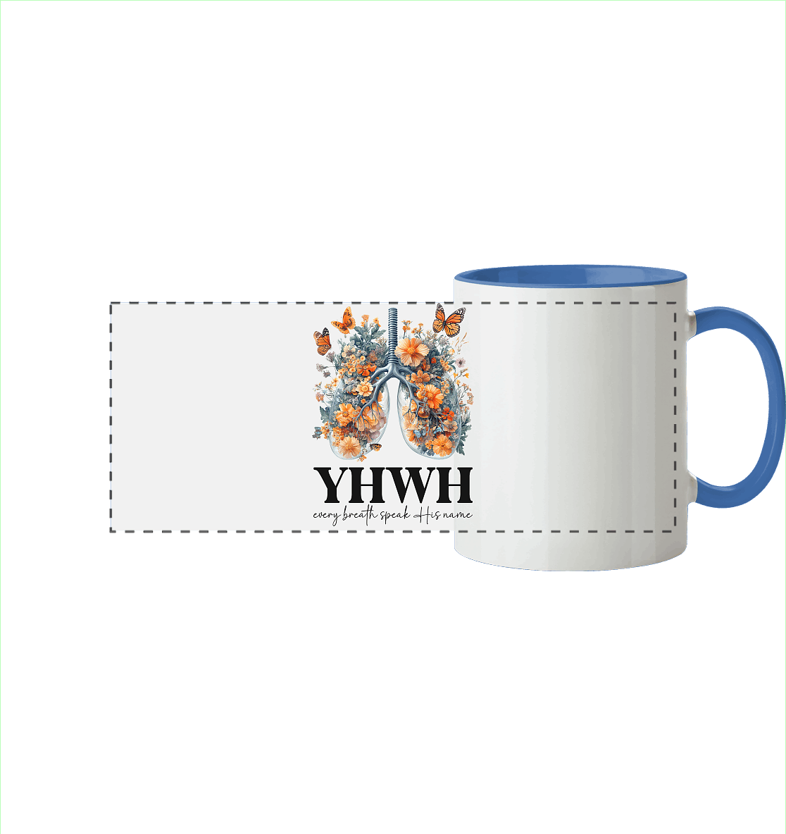 Every Breath Speak His Name – Leben, das Lobpreis atmet | Christliche Kleidung - Panorama Tasse zweifarbig
