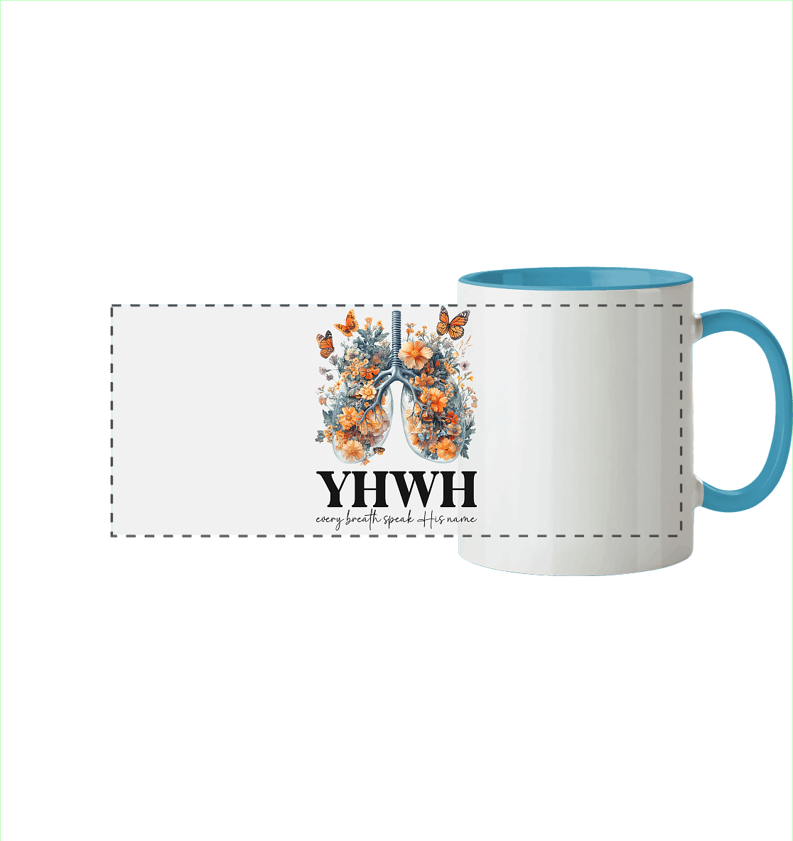 Every Breath Speak His Name – Leben, das Lobpreis atmet | Christliche Kleidung - Panorama Tasse zweifarbig