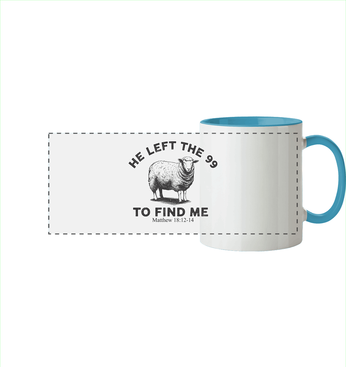 He Left the 99 to Find Me | Persönliches Glaubensbekenntnis - Panorama Tasse zweifarbig