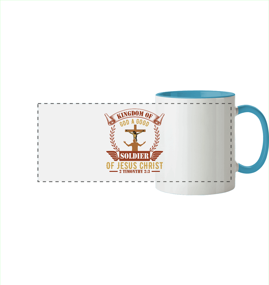 Kingdom of God – A Good Soldier of Jesus Christ | Christliches Design in Braun - Panorama Tasse zweifarbig