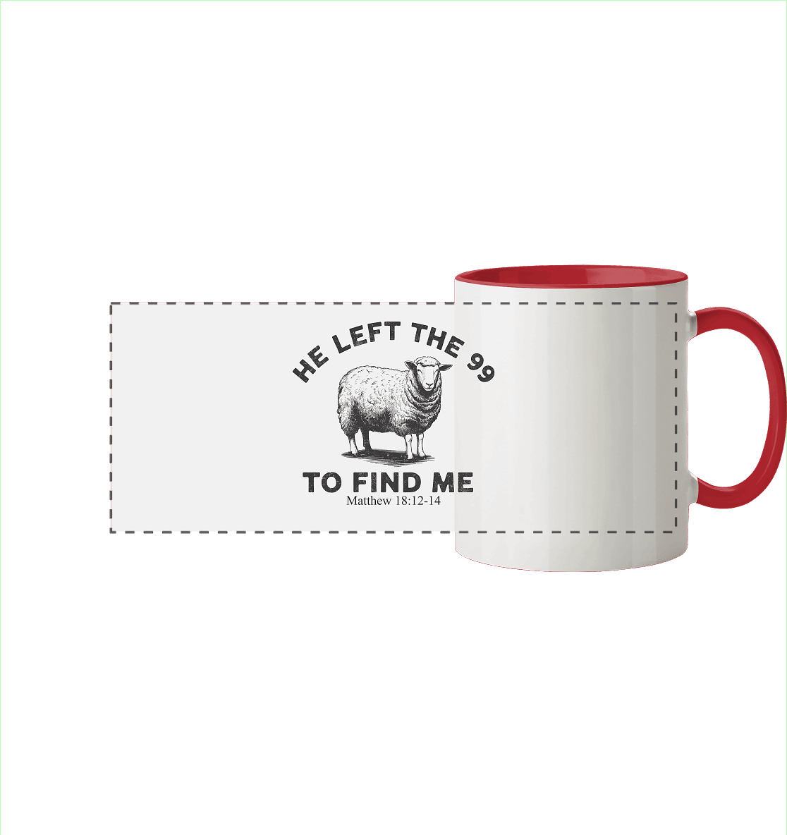 He Left the 99 to Find Me | Persönliches Glaubensbekenntnis - Panorama Tasse zweifarbig
