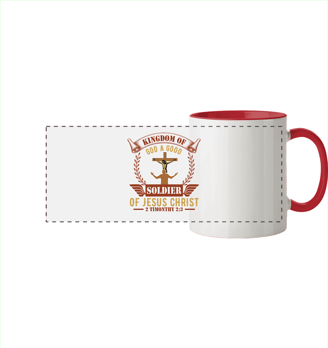 Kingdom of God – A Good Soldier of Jesus Christ | Christliches Design in Braun - Panorama Tasse zweifarbig