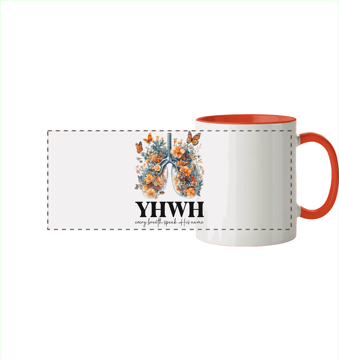 Every Breath Speak His Name – Leben, das Lobpreis atmet | Christliche Kleidung - Panorama Tasse zweifarbig