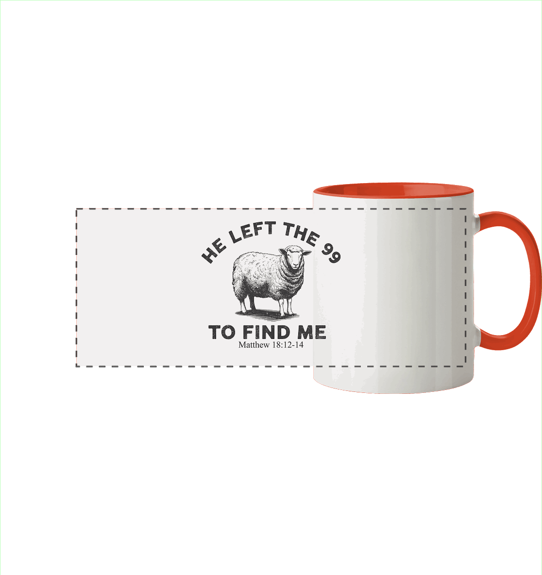 He Left the 99 to Find Me | Persönliches Glaubensbekenntnis - Panorama Tasse zweifarbig