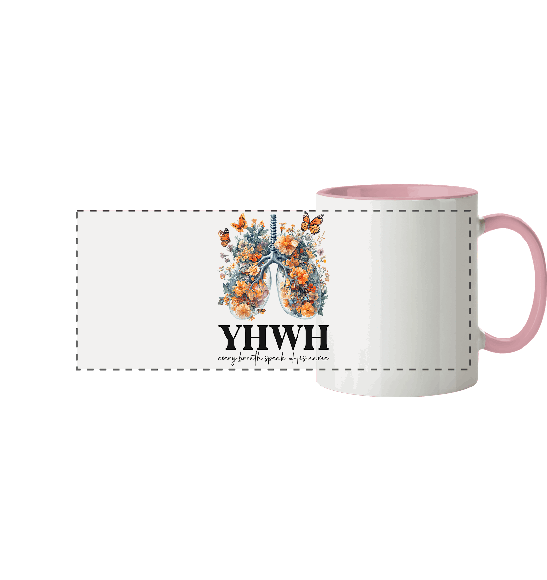 Every Breath Speak His Name – Leben, das Lobpreis atmet | Christliche Kleidung - Panorama Tasse zweifarbig