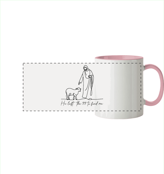 He Left the 99 to Find Me – Kraftvolle Botschaft in minimalistischem Design | Christliche Kleidung - Panorama Tasse zweifarbig