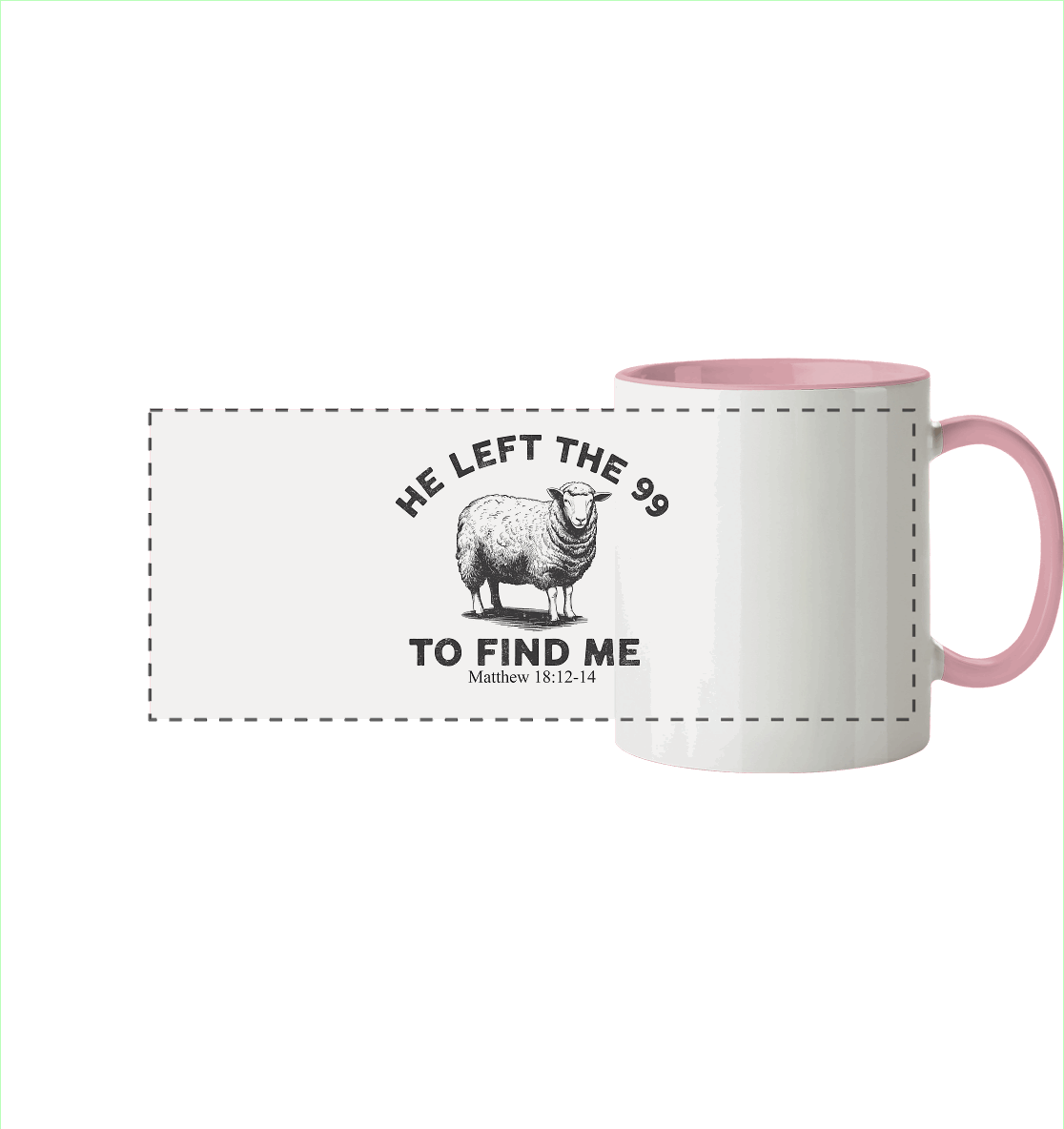 He Left the 99 to Find Me | Persönliches Glaubensbekenntnis - Panorama Tasse zweifarbig