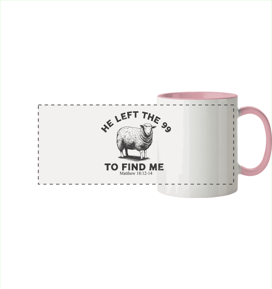 He Left the 99 to Find Me | Persönliches Glaubensbekenntnis - Panorama Tasse zweifarbig