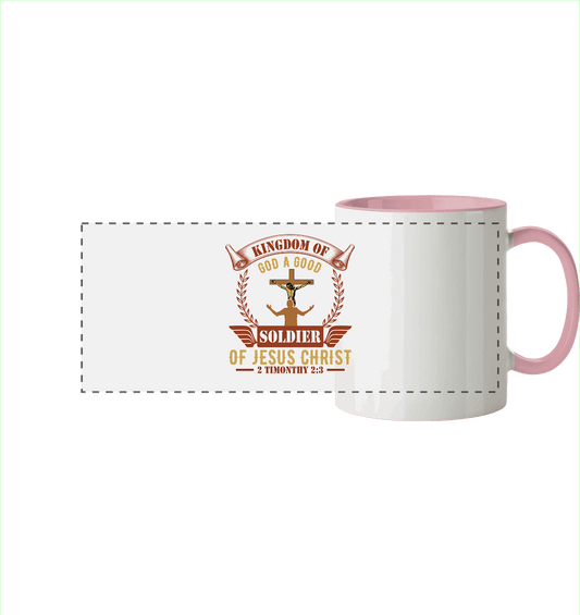 Kingdom of God – A Good Soldier of Jesus Christ | Christliches Design in Braun - Panorama Tasse zweifarbig