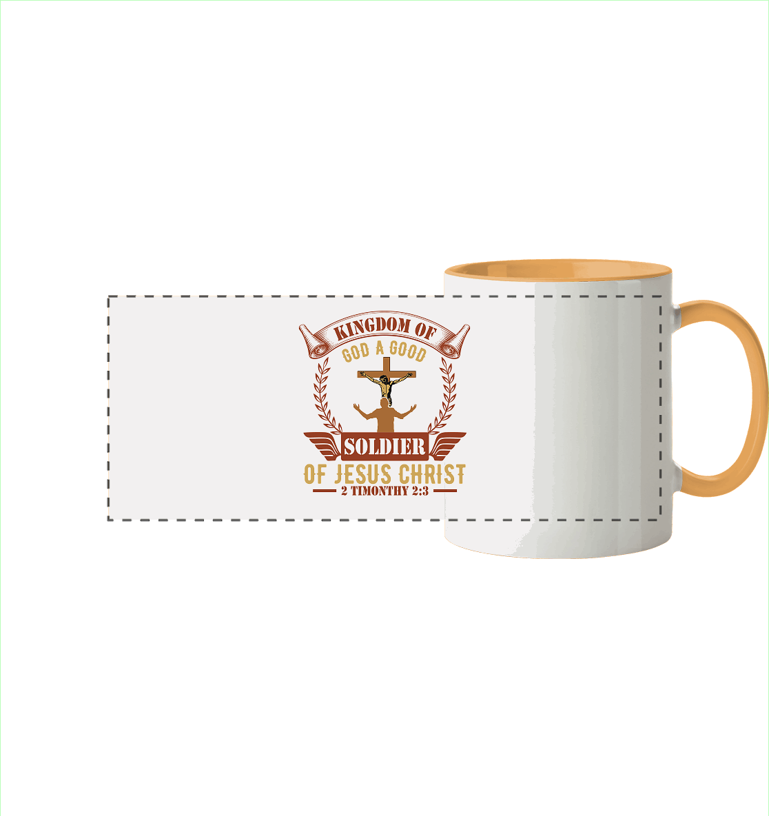 Kingdom of God – A Good Soldier of Jesus Christ | Christliches Design in Braun - Panorama Tasse zweifarbig