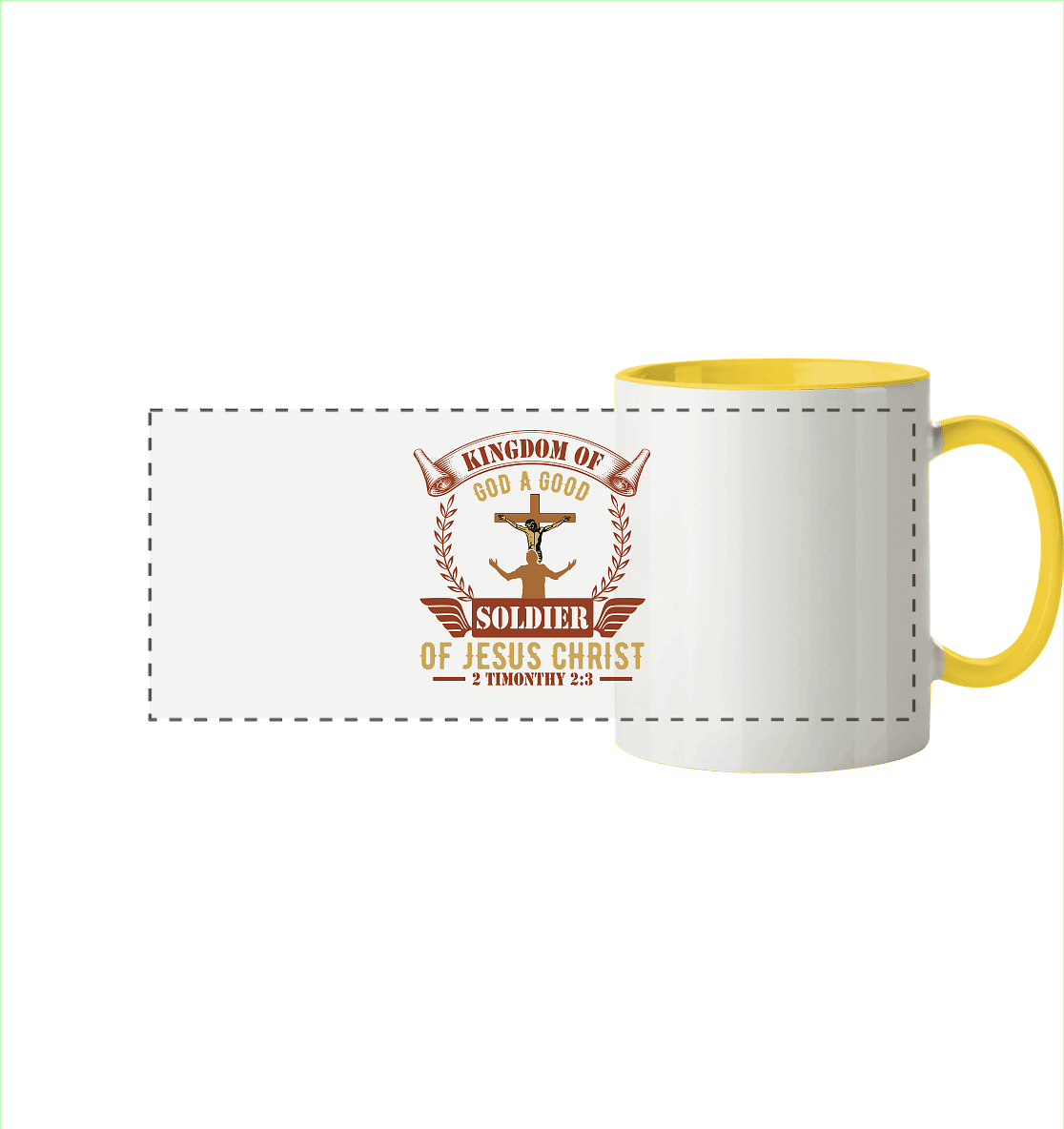 Kingdom of God – A Good Soldier of Jesus Christ | Christliches Design in Braun - Panorama Tasse zweifarbig