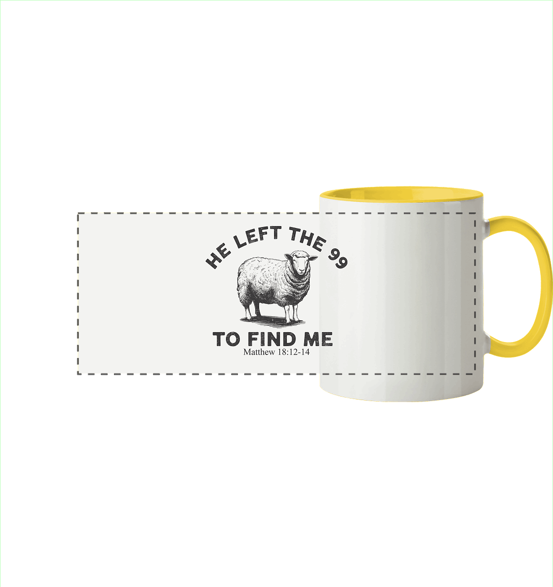 He Left the 99 to Find Me | Persönliches Glaubensbekenntnis - Panorama Tasse zweifarbig