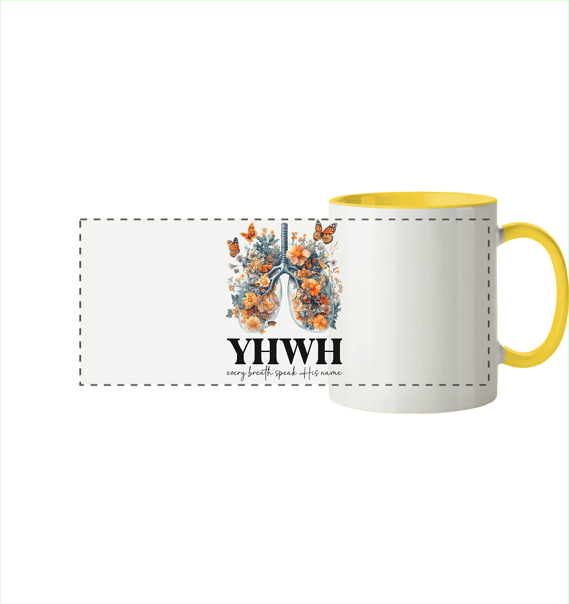 Every Breath Speak His Name – Leben, das Lobpreis atmet | Christliche Kleidung - Panorama Tasse zweifarbig