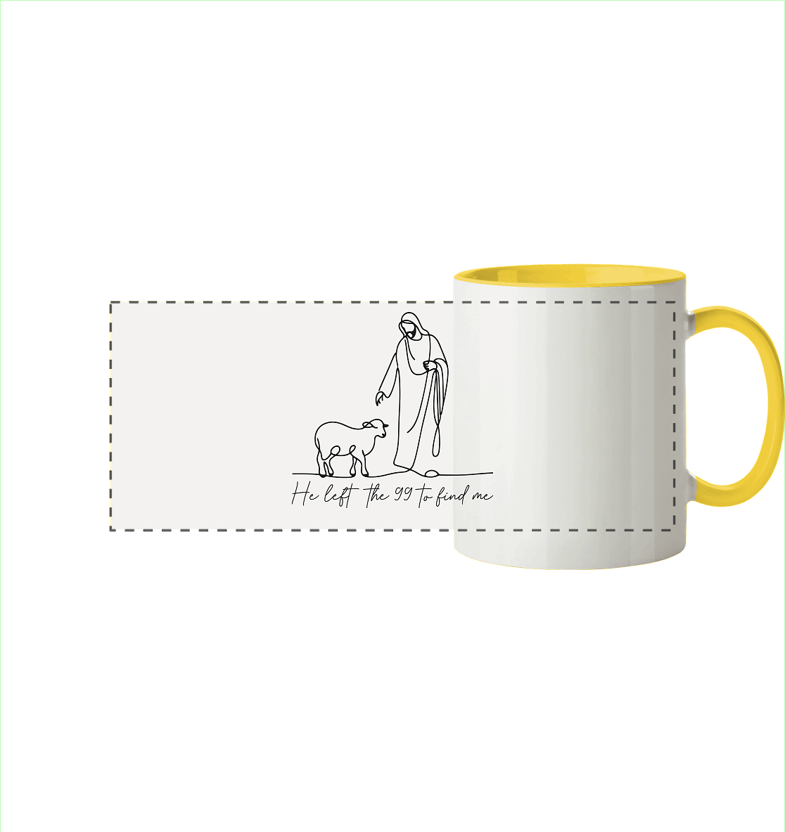 He Left the 99 to Find Me – Kraftvolle Botschaft in minimalistischem Design | Christliche Kleidung - Panorama Tasse zweifarbig