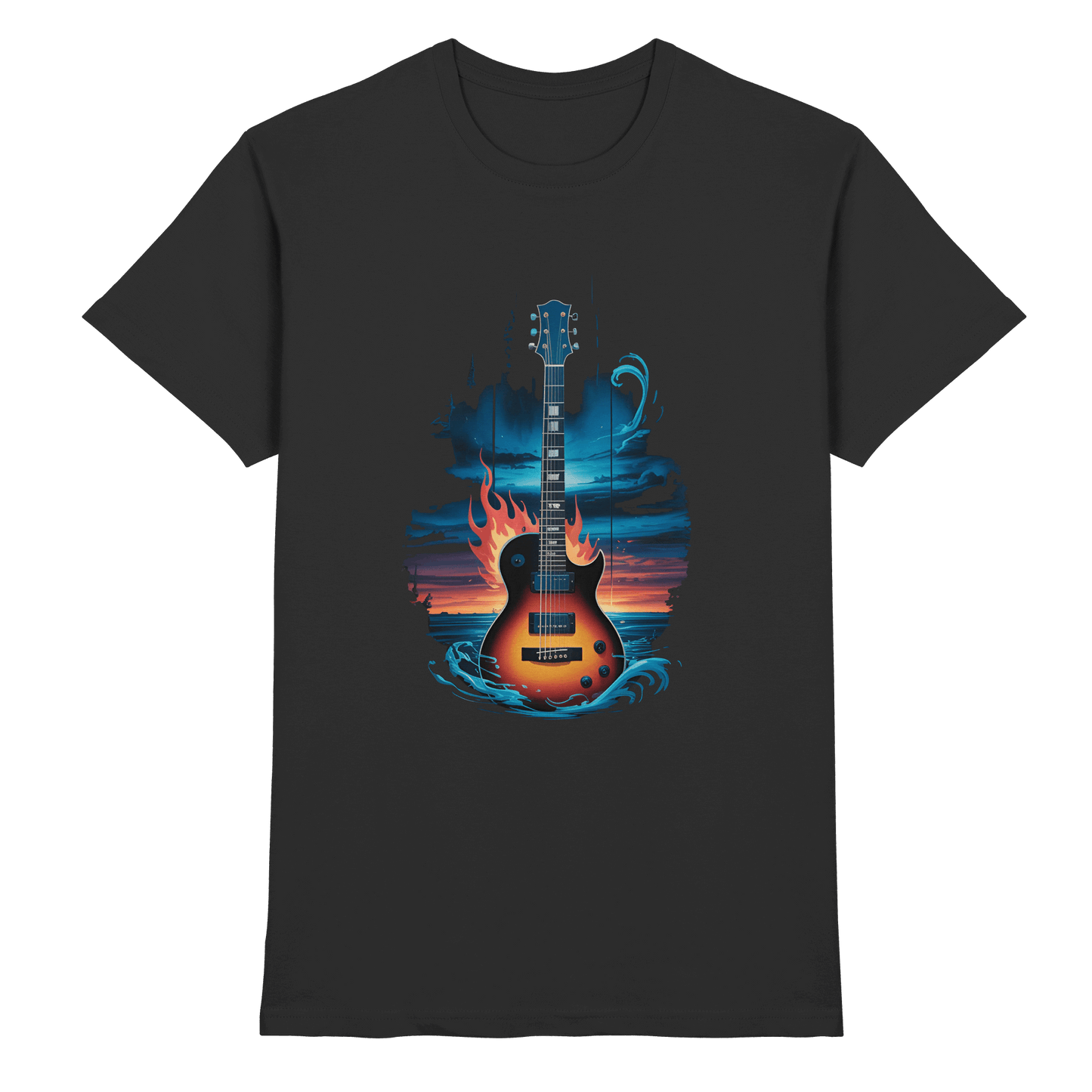 Fire & Water Guitar – Künstlerisches Gitarren Design für Musiker & Worshipper - Premium Shirt