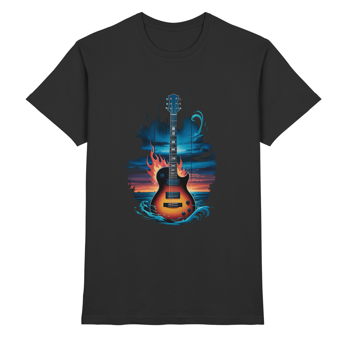 Fire & Water Guitar – Künstlerisches Gitarren Design für Musiker & Worshipper - Premium Shirt
