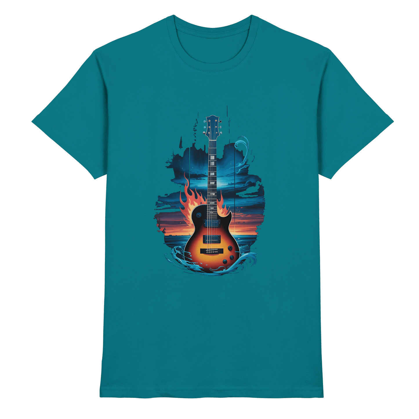 Fire & Water Guitar – Künstlerisches Gitarren Design für Musiker & Worshipper - Premium Shirt