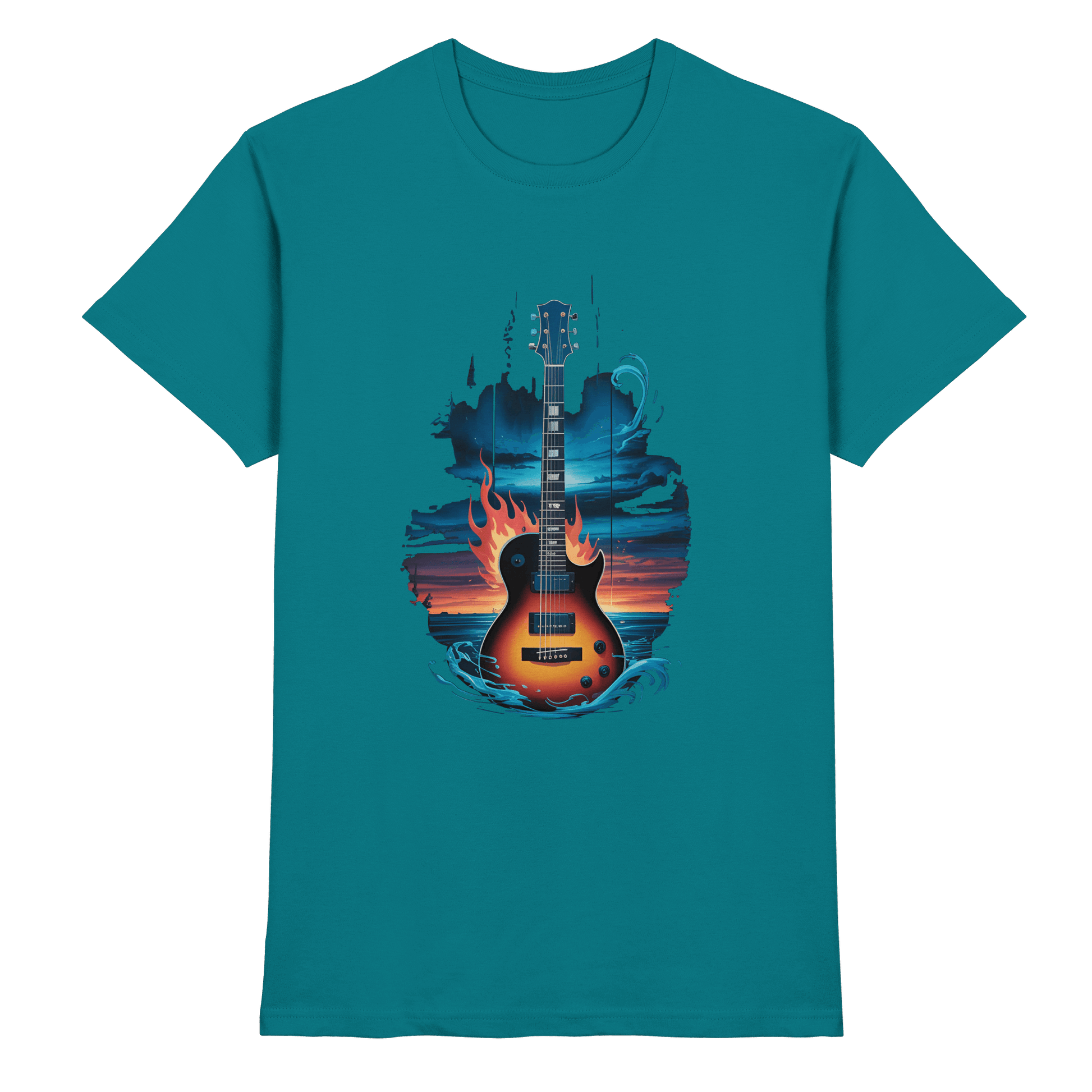 Fire & Water Guitar – Künstlerisches Gitarren Design für Musiker & Worshipper - Premium Shirt