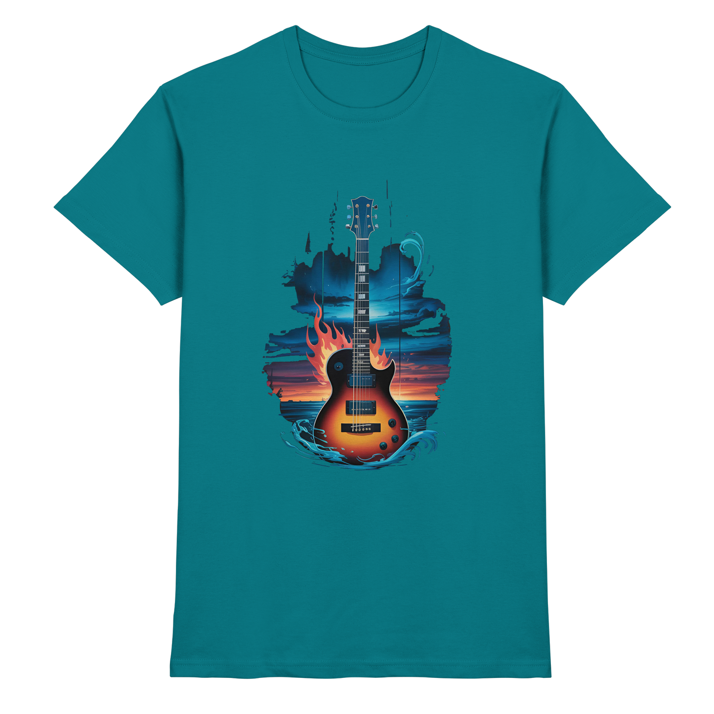 Fire & Water Guitar – Künstlerisches Gitarren Design für Musiker & Worshipper - Premium Shirt