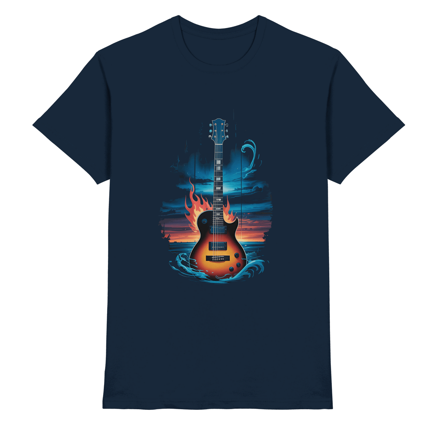 Fire & Water Guitar – Künstlerisches Gitarren Design für Musiker & Worshipper - Premium Shirt