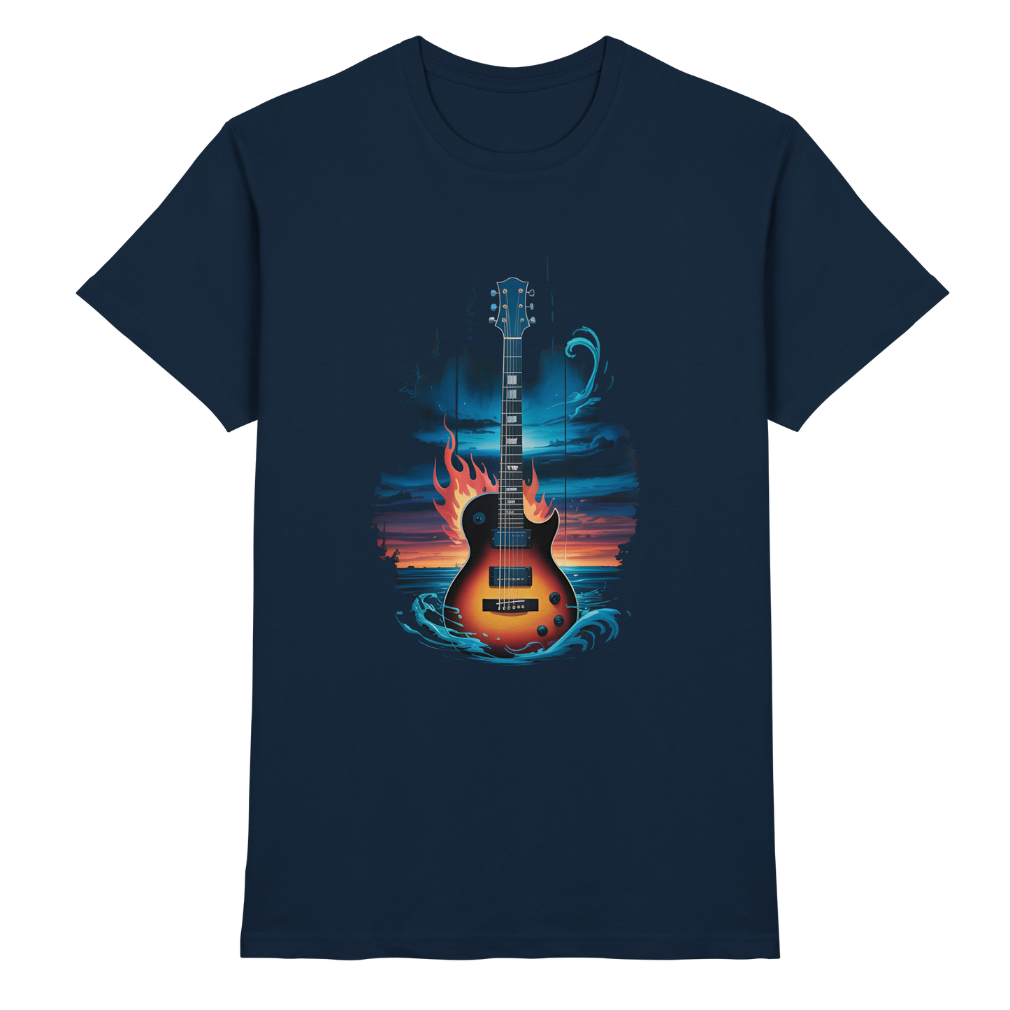Fire & Water Guitar – Künstlerisches Gitarren Design für Musiker & Worshipper - Premium Shirt
