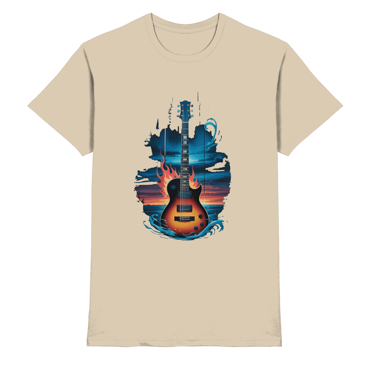 Fire & Water Guitar – Künstlerisches Gitarren Design für Musiker & Worshipper - Premium Shirt