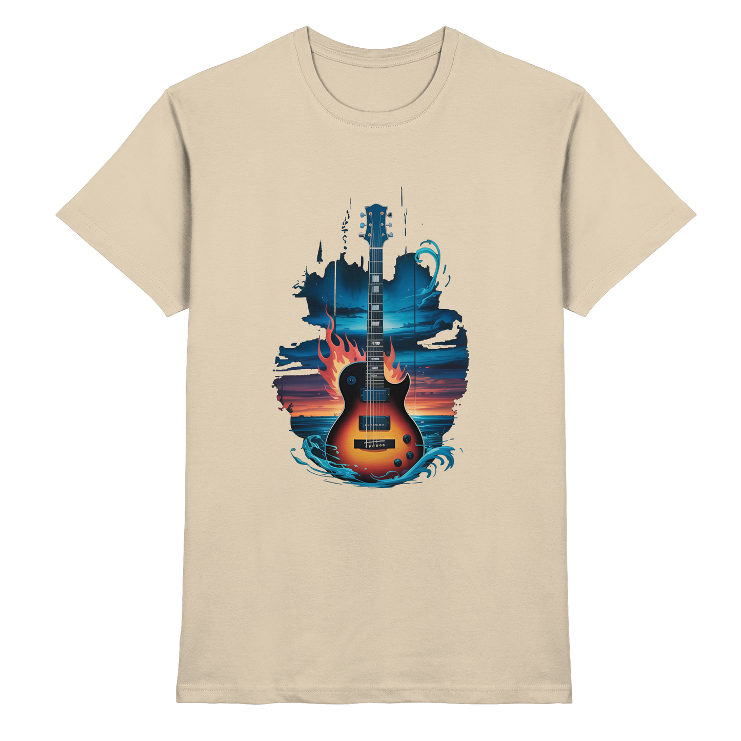 Fire & Water Guitar – Künstlerisches Gitarren Design für Musiker & Worshipper - Premium Shirt