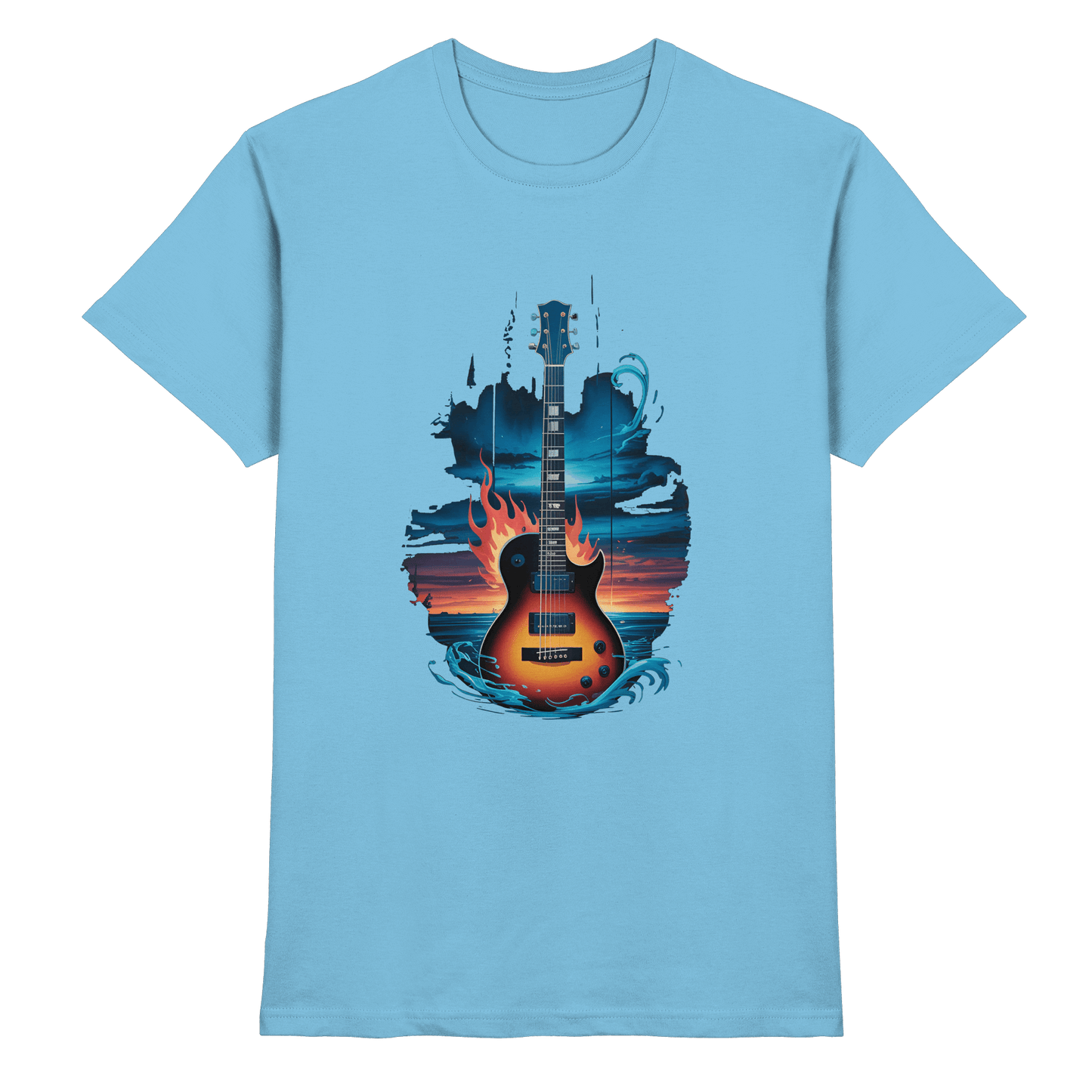 Fire & Water Guitar – Künstlerisches Gitarren Design für Musiker & Worshipper - Premium Shirt