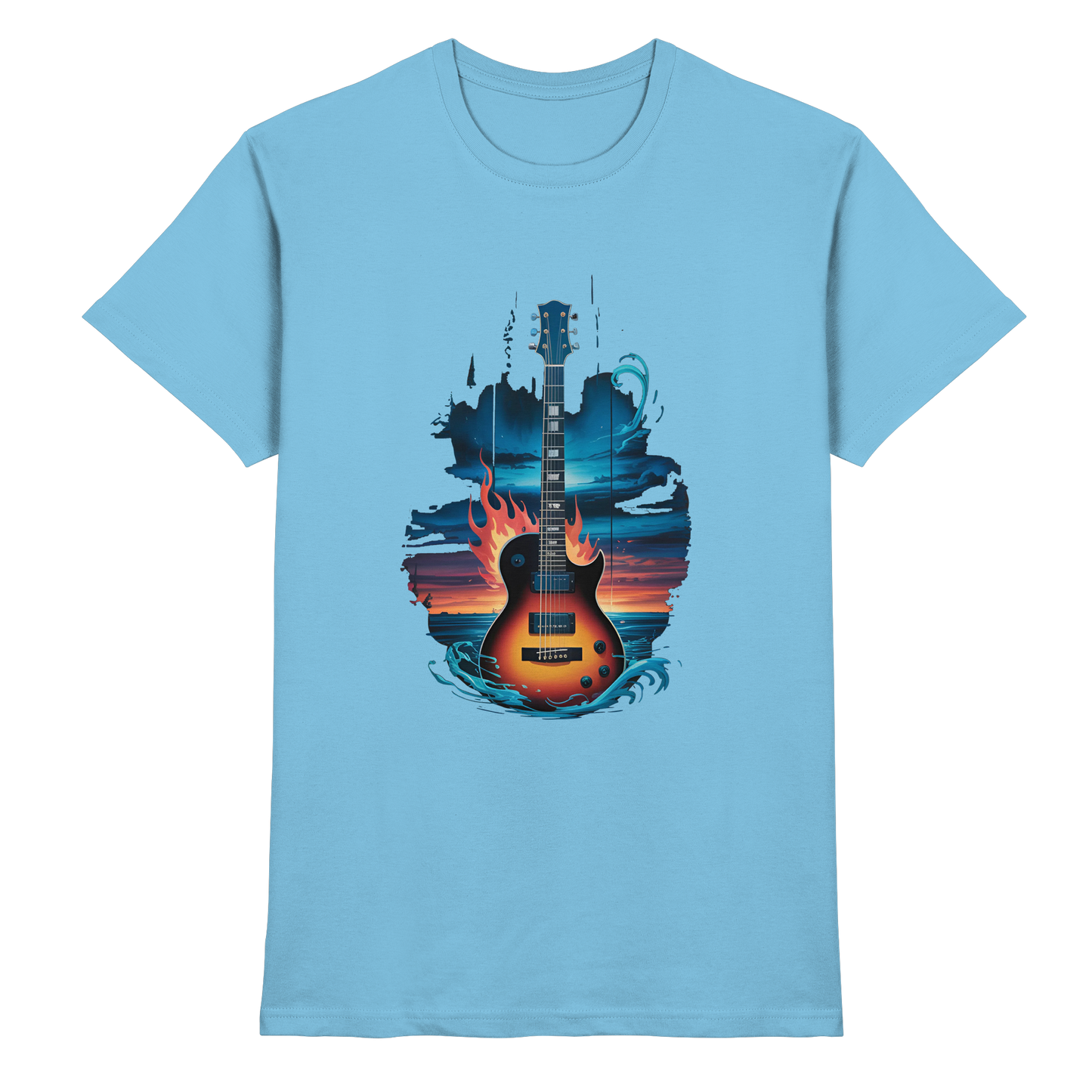 Fire & Water Guitar – Künstlerisches Gitarren Design für Musiker & Worshipper - Premium Shirt