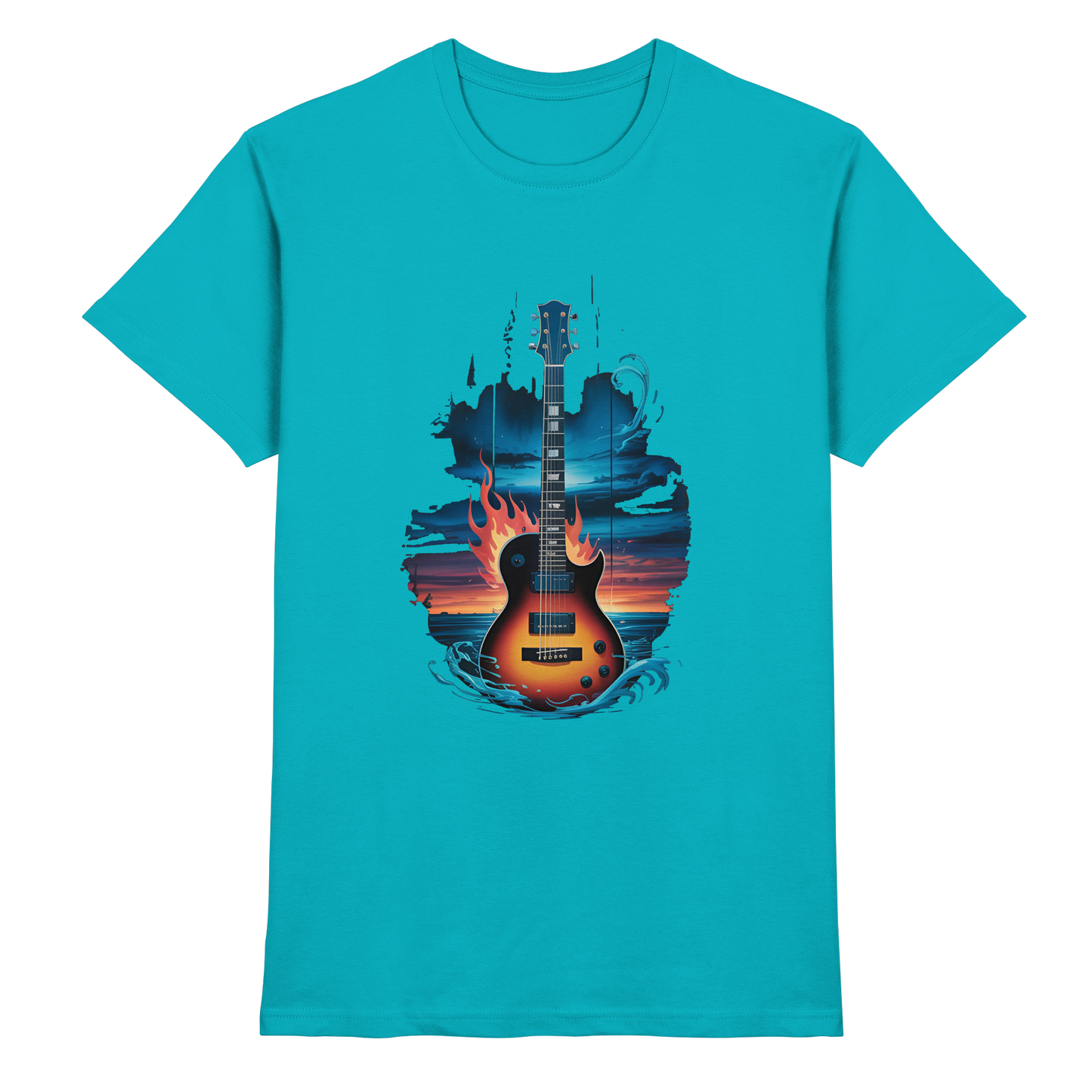 Fire & Water Guitar – Künstlerisches Gitarren Design für Musiker & Worshipper - Premium Shirt