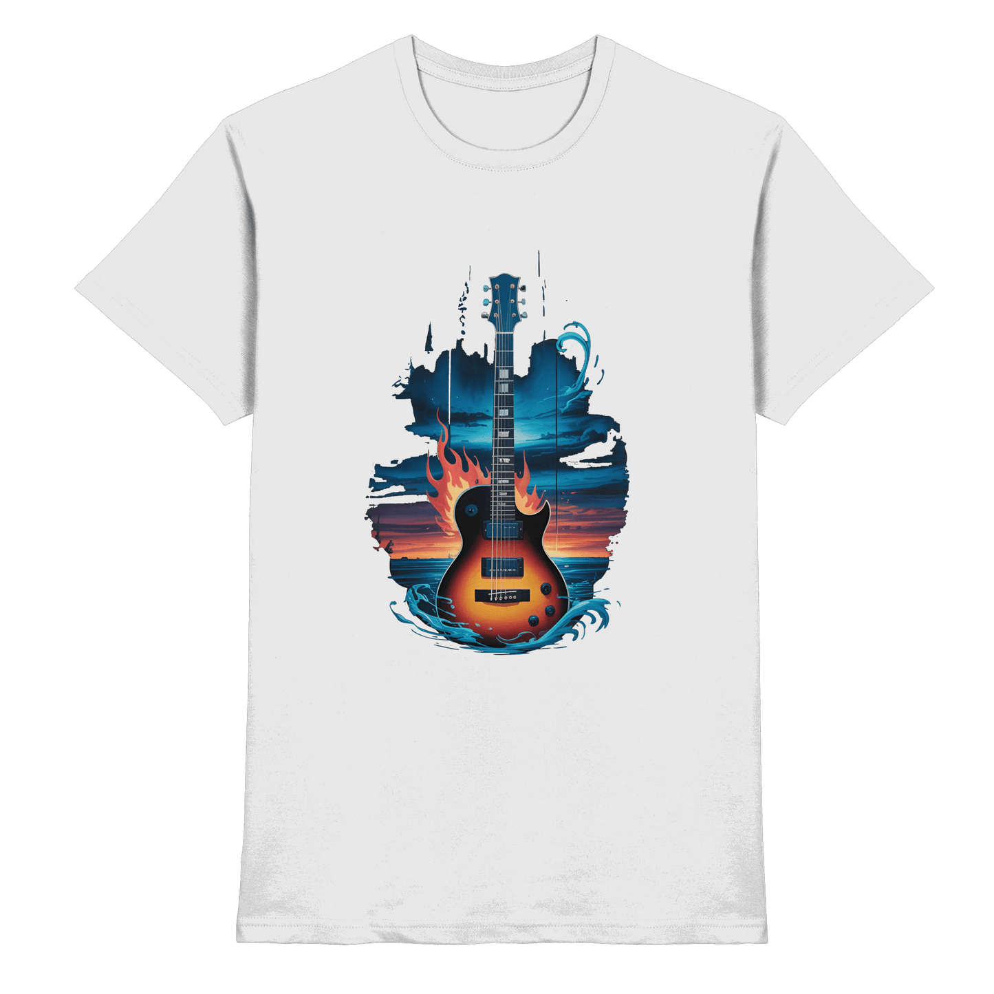 Fire & Water Guitar – Künstlerisches Gitarren Design für Musiker & Worshipper - Premium Shirt