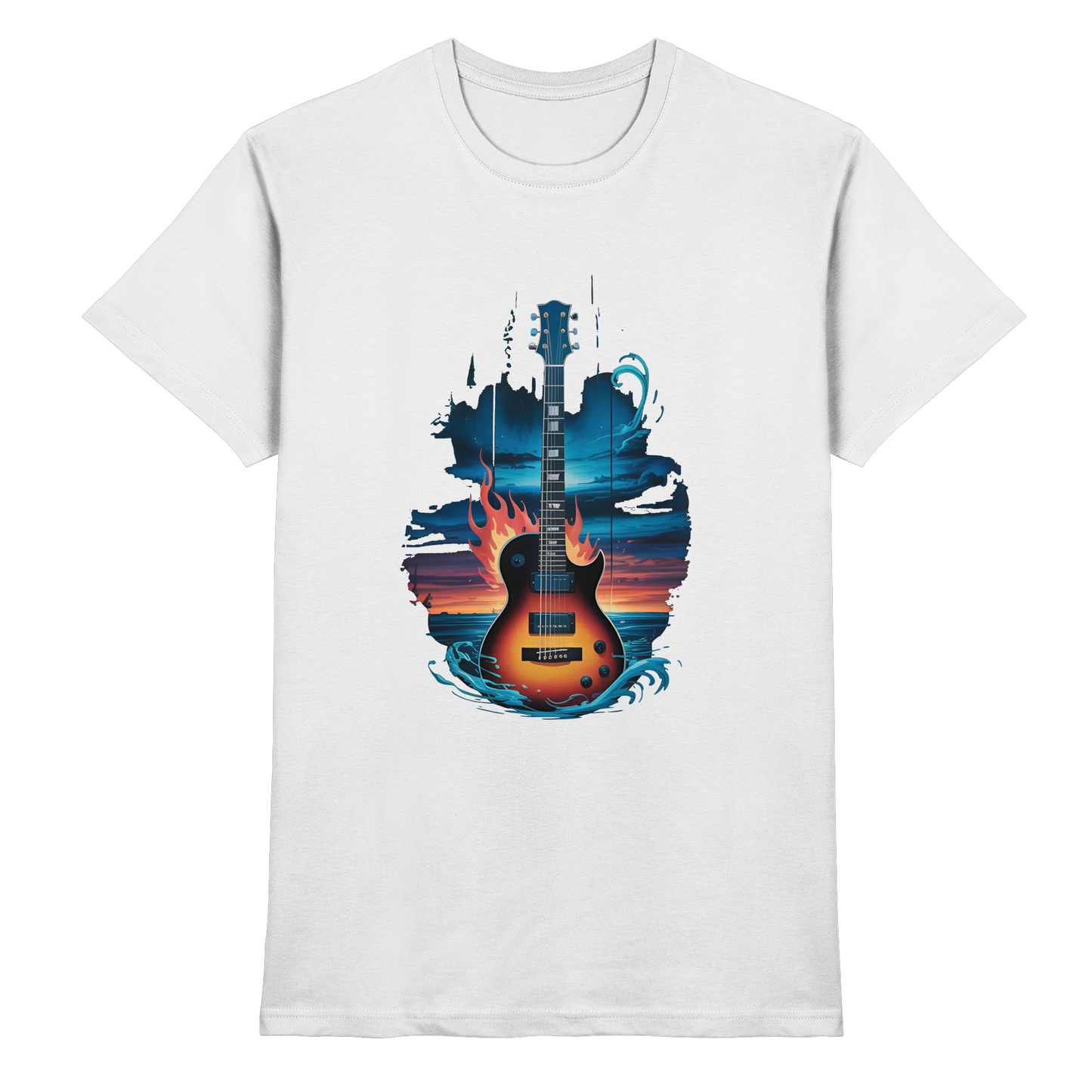 Fire & Water Guitar – Künstlerisches Gitarren Design für Musiker & Worshipper - Premium Shirt