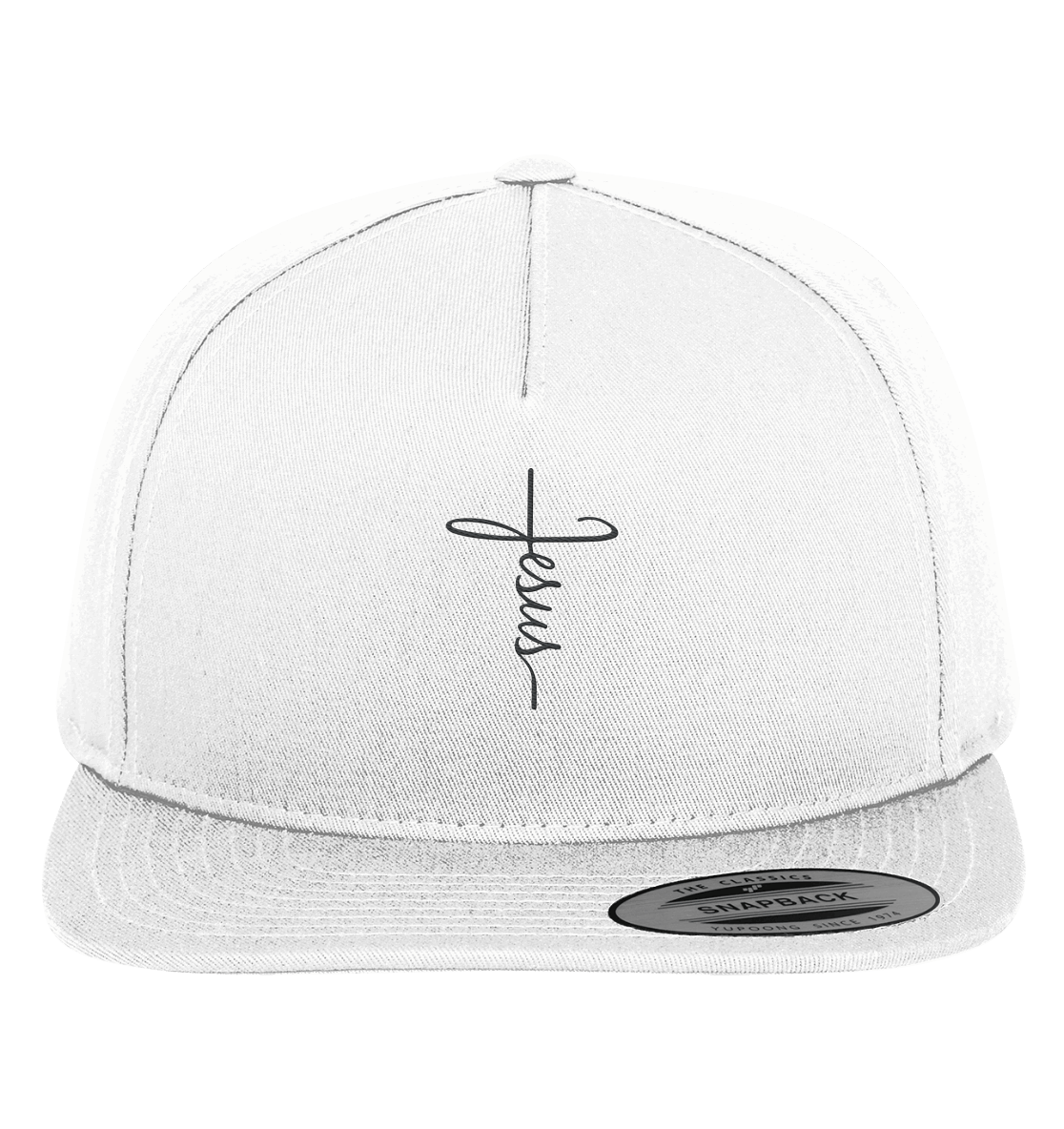 Kreuz mit Jesus Schrift - Premium Snapback (Stick)