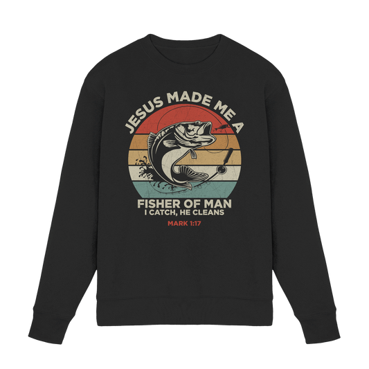 Jesus Made Me a Fisher of Men – I Catch, He Cleans | Christliches Design inspiriert von Matthäus 4:19 - Premium Sweatshirt