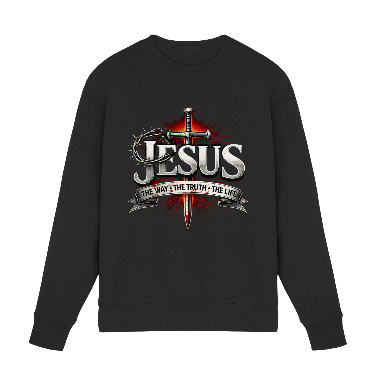 „Jesus: Der Weg, die Wahrheit, das Leben“ mit Schwert und Dornenkrone - Premium Sweatshirt