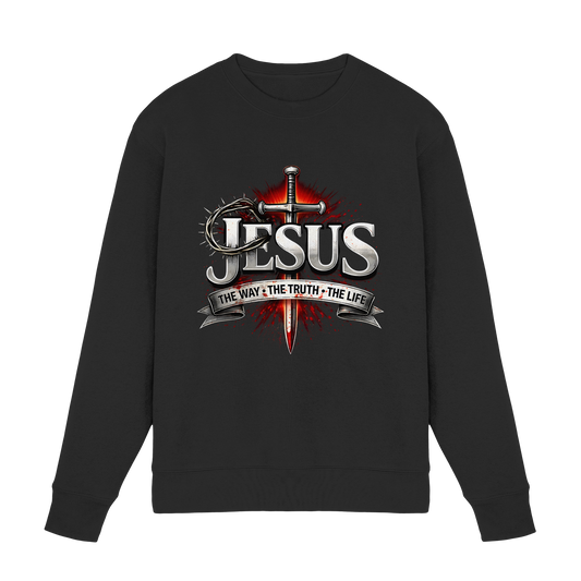 „Jesus: Der Weg, die Wahrheit, das Leben“ mit Schwert und Dornenkrone - Premium Sweatshirt