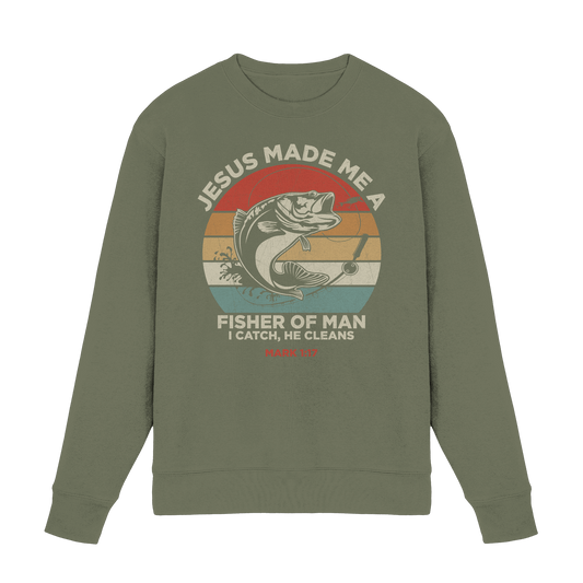 Jesus Made Me a Fisher of Men – I Catch, He Cleans | Christliches Design inspiriert von Matthäus 4:19 - Premium Sweatshirt