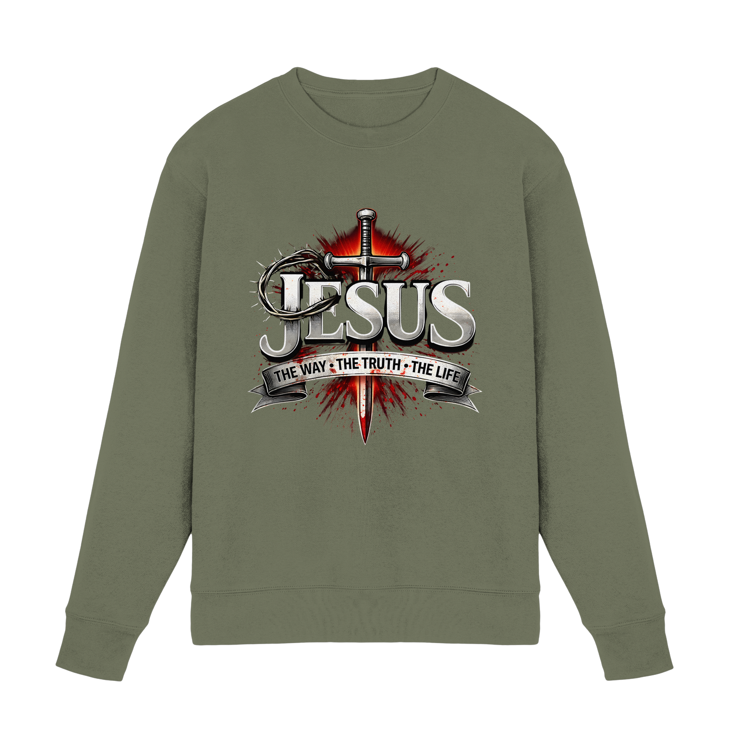„Jesus: Der Weg, die Wahrheit, das Leben“ mit Schwert und Dornenkrone - Premium Sweatshirt